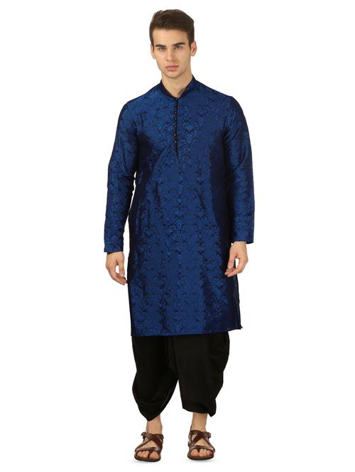 blue pure silk jacquard dhoti kurta set - 16735452 - Very Small Image - 1