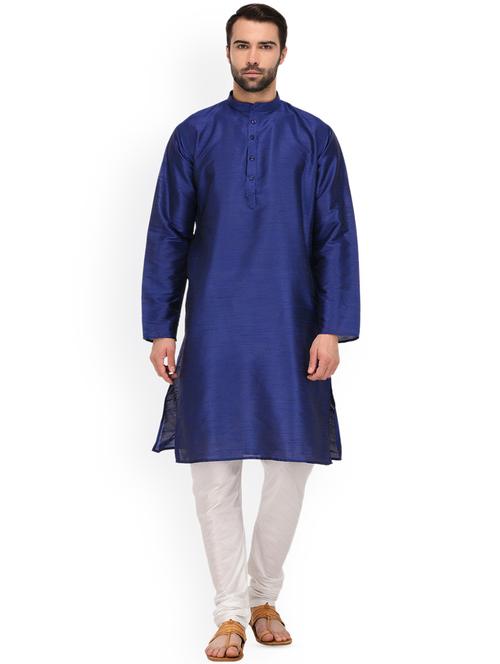 blue pure silk solid kurta pyjama set - 16735539 - Very Small Image - 1