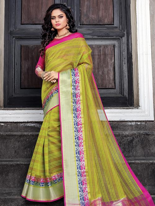 striped woven saree with blouse - 16736452 - Very Small Image - 1