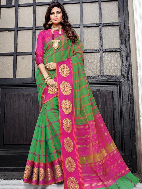 striped woven saree with blouse - 16736454 - Very Small Image - 1
