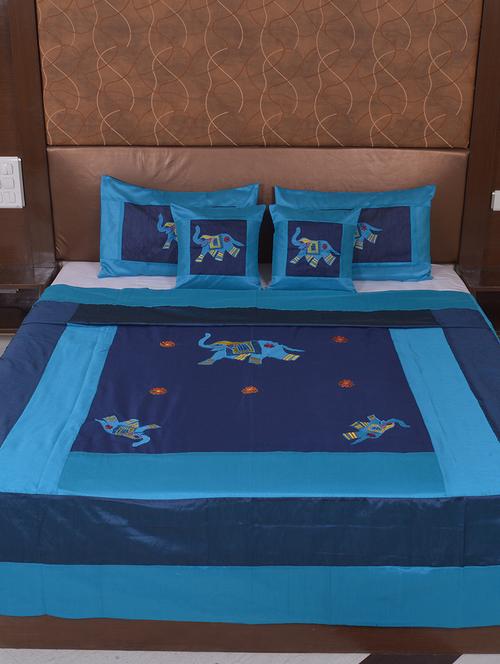 polysilk embroidered bed cover with 2 pillow cover & 2 cusion cover set - 16736887 - Very Small Image - 1