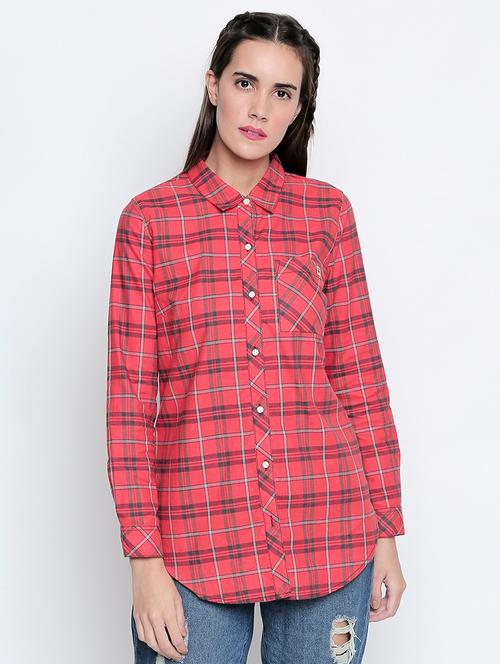 curved hem pocket detail checkered shirt - 16737477 - Very Small Image - 1