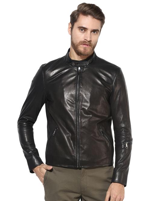 black solid 100% lamb leather jacket - 16737538 - Very Small Image - 1