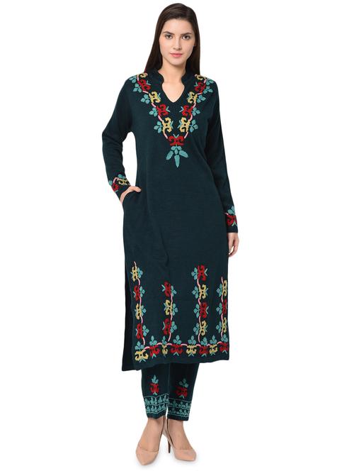 embroidered woolen kurta pant set - 16738278 - Very Small Image - 1