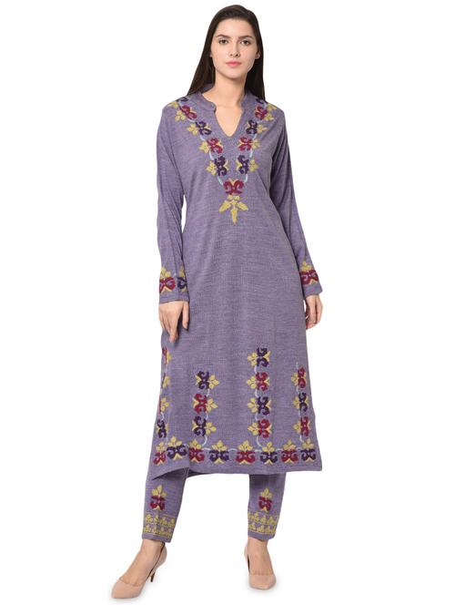 embroidered woolen kurta pant set - 16738279 - Very Small Image - 1