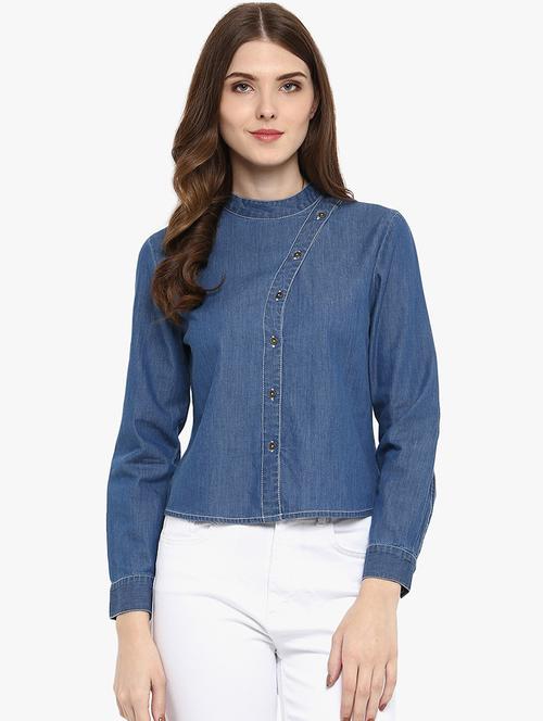 mock neck denim top  - 16738558 - Very Small Image - 1