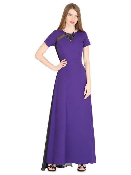 crew neck contrast net maxi dress - 16740500 - Very Small Image - 1