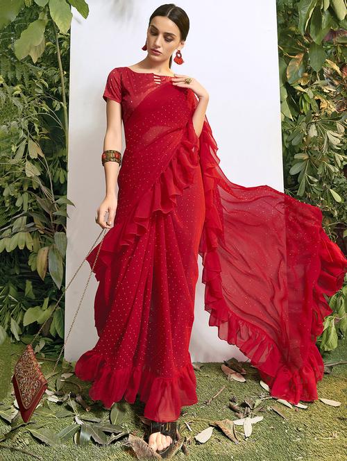 ruffle fusion saree with blouse - 16741203 - Very Small Image - 1