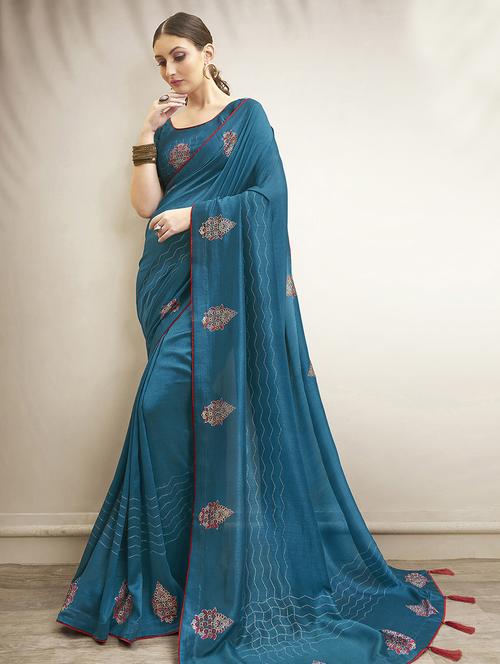 floral printed saree with blouse - 16741222 - Very Small Image - 1