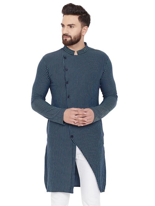 dark blue striped long kurta - 16741272 - Very Small Image - 1