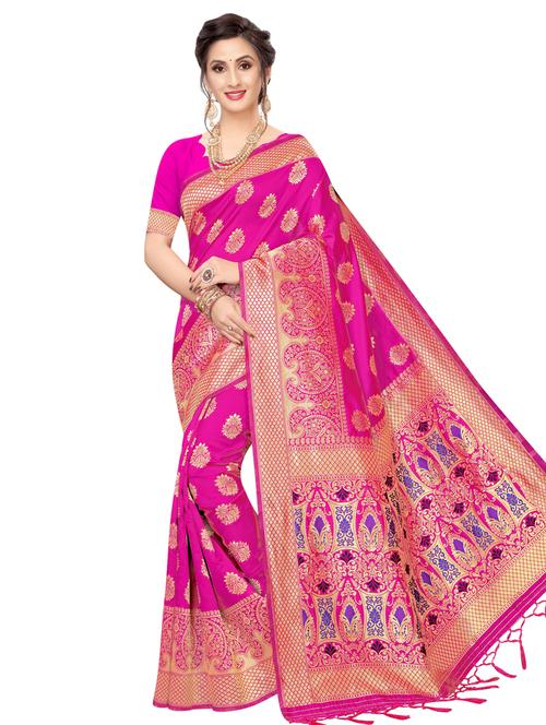 ethnic motif banarasi saree with blouse - 16741704 - Very Small Image - 1