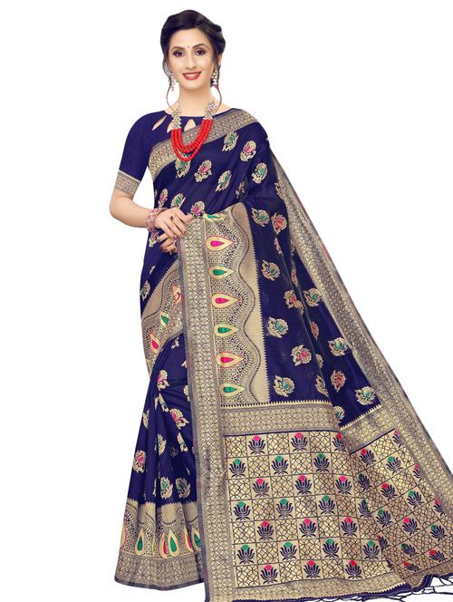 ethnic motif banarasi saree with blouse - 16741725 - Very Small Image - 1