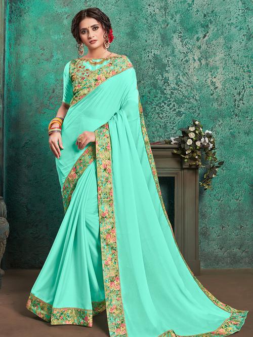 solid bordered saree  with blouse - 16741920 - Very Small Image - 1