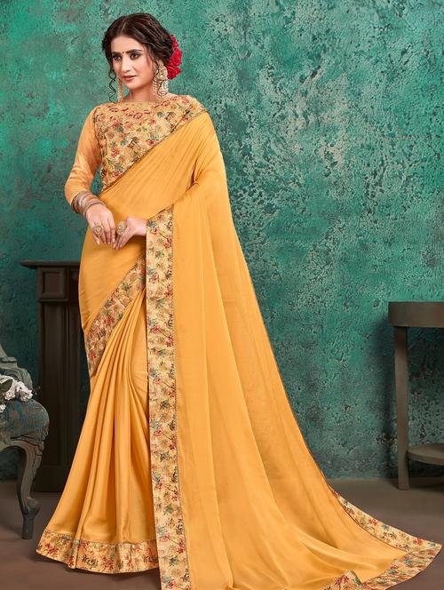 solid bordered saree with blouse - 16741921 - Very Small Image - 1