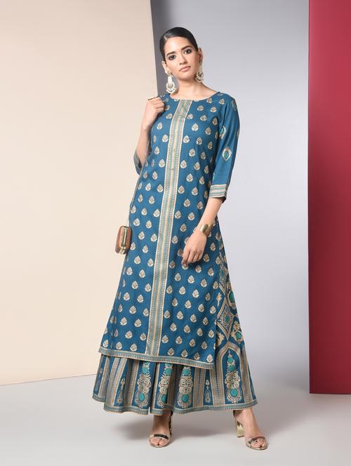 gold print kurta palazzo set - 16744714 - Very Small Image - 1