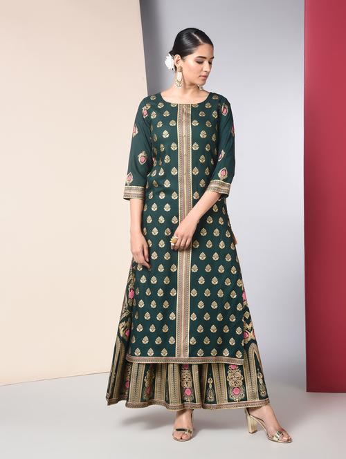 gold print kurta palazzo set - 16744715 - Very Small Image - 1