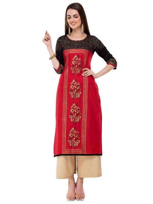 gold printed straight kurta - 16744994 - Very Small Image - 1
