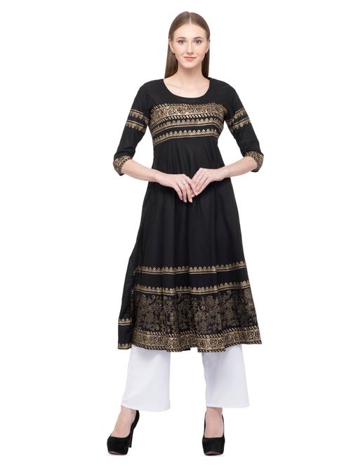 gold print flared kurta - 16745015 - Very Small Image - 1