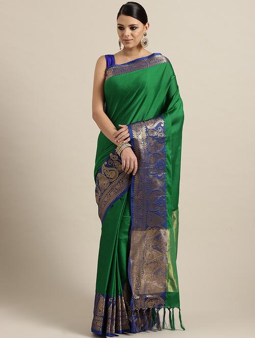 solid bordered saree with blouse - 16746304 - Very Small Image - 1