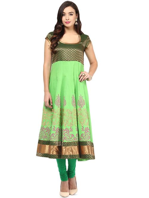 green block print anarkali kurta - 16746493 - Very Small Image - 1