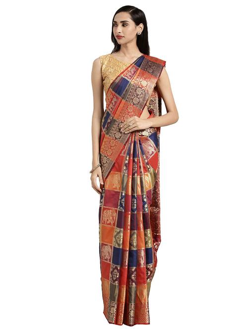 checkered kanjivaram saree with blouse - 16746849 - Very Small Image - 1