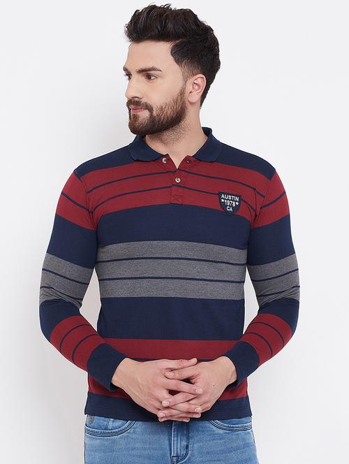 navy blue striped polo t-shirt - 16749481 - Very Small Image - 1