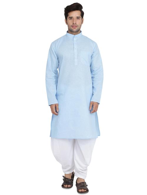 sky blue solid dhoti kurta set - 16750402 - Very Small Image - 1