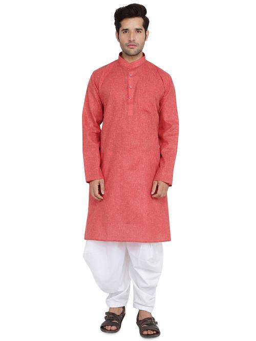 red solid dhoti kurta set - 16750403 - Very Small Image - 1