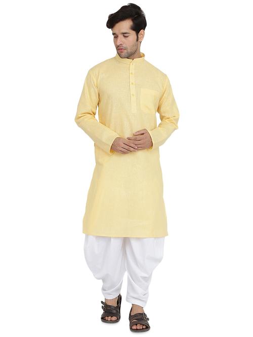 yellow solid dhoti kurta set - 16750404 - Very Small Image - 1
