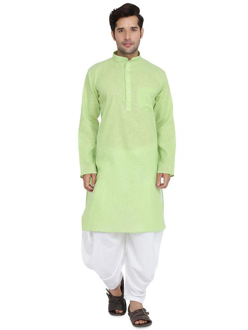 green solid dhoti kurta set - 16750405 - Very Small Image - 1