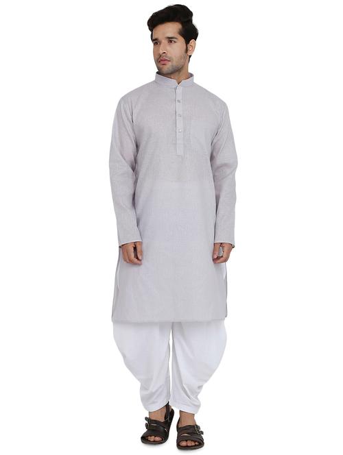 grey solid dhoti kurta set - 16750406 - Very Small Image - 1
