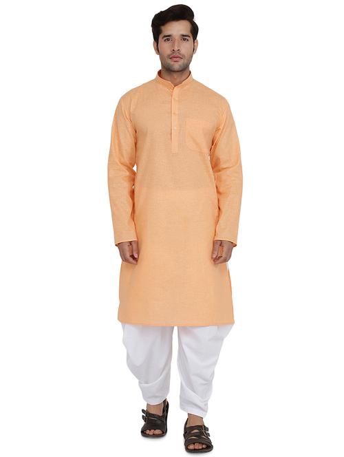 orange solid dhoti kurta set - 16750407 - Very Small Image - 1