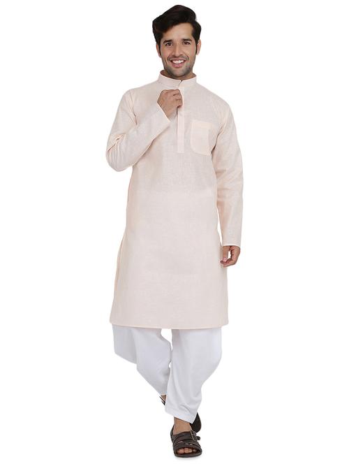 peach solid dhoti kurta set - 16750408 - Very Small Image - 1