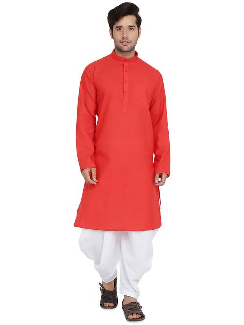 red solid dhoti kurta set - 16750410 - Very Small Image - 1