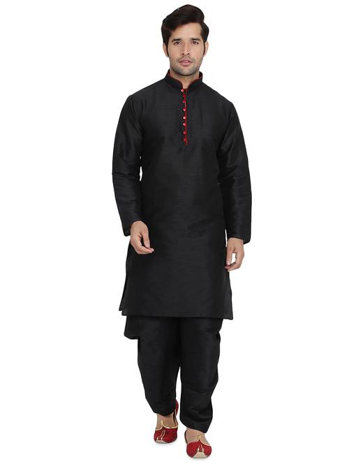 black solid dhoti kurta set - 16750417 - Very Small Image - 1