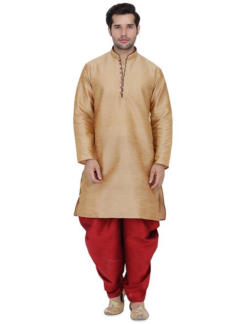 brown solid dhoti kurta set - 16750419 - Very Small Image - 1