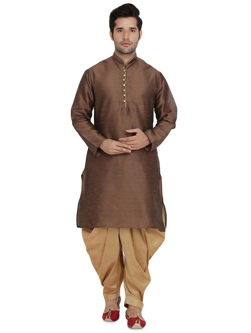 brown solid dhoti kurta set - 16750420 - Very Small Image - 1