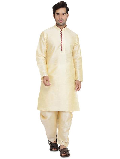 gold solid dhoti kurta set - 16750421 - Very Small Image - 1