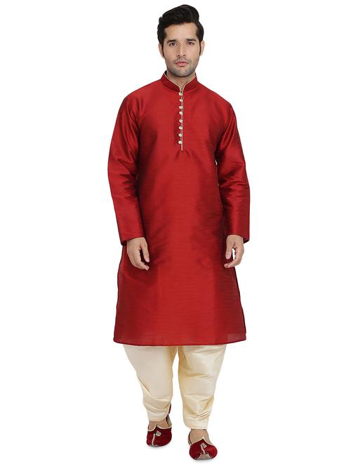 red solid dhoti kurta set - 16750422 - Very Small Image - 1