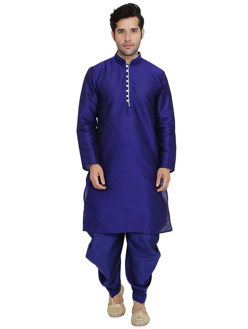 blue solid dhoti kurta set - 16750423 - Very Small Image - 1