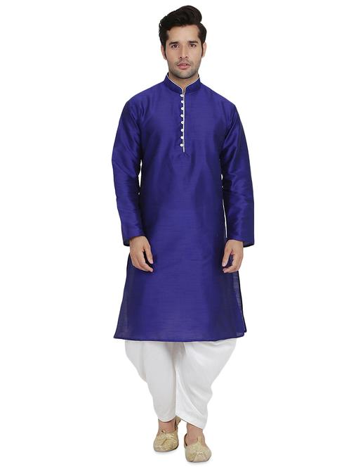 blue solid dhoti kurta set - 16750424 - Very Small Image - 1