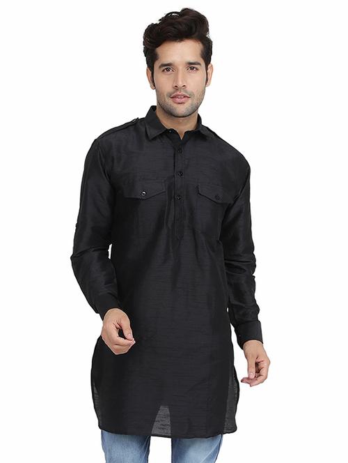 black solid pathani kurta - 16750428 - Very Small Image - 1