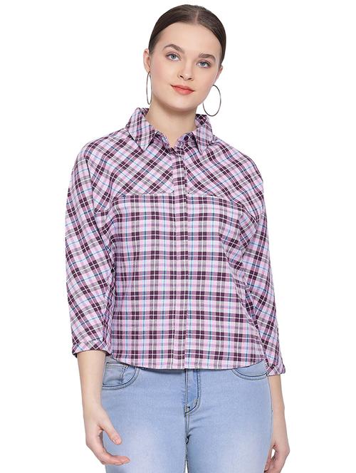 curved hem  checkered shirt  - 16750994 - Very Small Image - 1