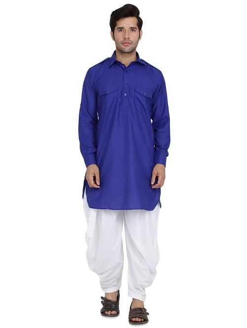 blue solid dhoti kurta set - 16751118 - Very Small Image - 1