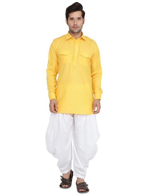 yellow solid dhoti kurta set - 16751120 - Very Small Image - 1