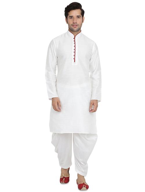 white solid dhoti kurta set - 16751121 - Very Small Image - 1