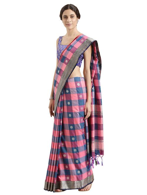 checkered kanjivaram saree with blouse - 16751468 - Very Small Image - 1