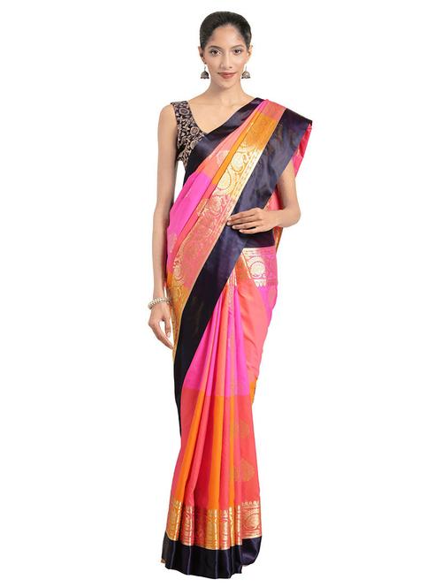 multi colored silk blend kanjivaram saree with blouse - 16751473 - Very Small Image - 1