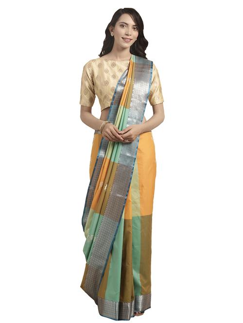 color block kanjivaram saree with blouse - 16751506 - Very Small Image - 1