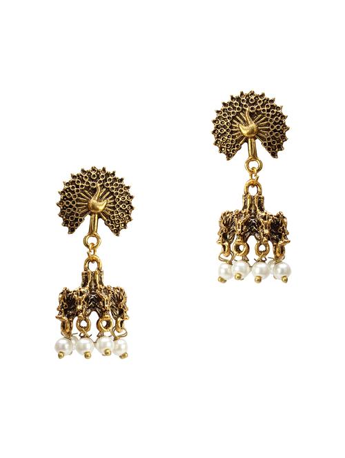 gold metal jhumka earring - 16753708 - Very Small Image - 1